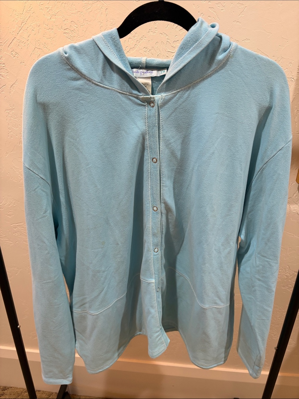 FRESH PRODUCE Light Blue Snap-Front Hooded Sweatshirt 2X